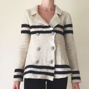 FREE PEOPLE Double Breasted Varsity Stripe Sweater